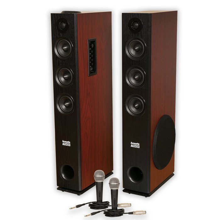 Acoustic Audio TSi550 Bluetooth Powered Floorstanding Tower Home Multimedia Speaker Pair and Mics TSi550M2 N4