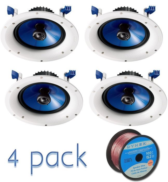 Yamaha Custom Easy-to-install In-Ceiling 2-Way 140 watts Moisture Resistant Speaker Set of 4 with a 8" PP Mica... N9