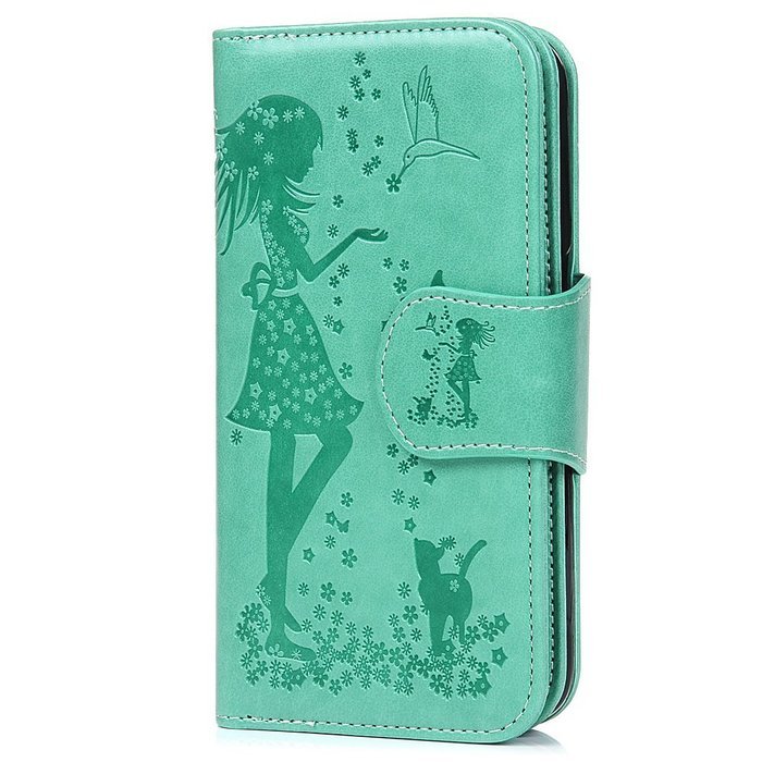 Badalink Galaxy S7 Edge Wallet Case 9 Card Slots Plastic Mirror Hand Strap Stand Feature Embossed PU Leather Flip... N18