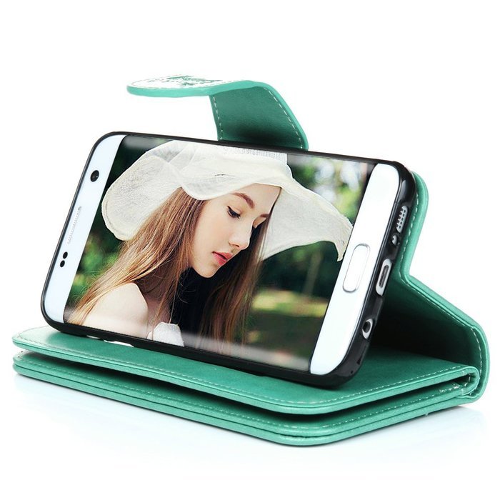 Badalink Galaxy S7 Edge Wallet Case 9 Card Slots Plastic Mirror Hand Strap Stand Feature Embossed PU Leather Flip... N20