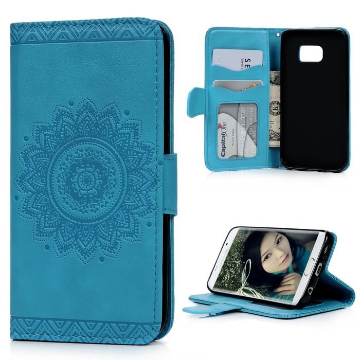 S6 Edge Case,Samsung Galaxy S6 Edge Case - Wallet Embossed Totem Flower Premuim PU Leather Snug Fit Soft TPU Inner... N26