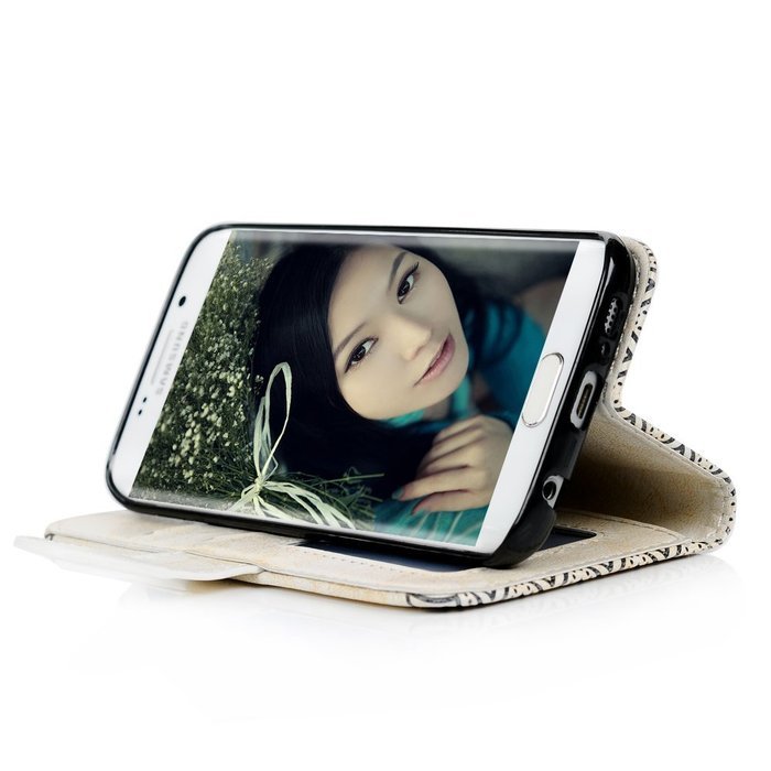 S6 Edge Case,Samsung Galaxy S6 Edge Case - Wallet Embossed Totem Flower Premuim PU Leather Snug Fit Soft TPU Inner... N29
