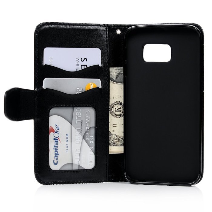 S6 Edge Case,Samsung Galaxy S6 Edge Case - Wallet Embossed Totem Flower Premuim PU Leather Snug Fit Soft TPU Inner... N30