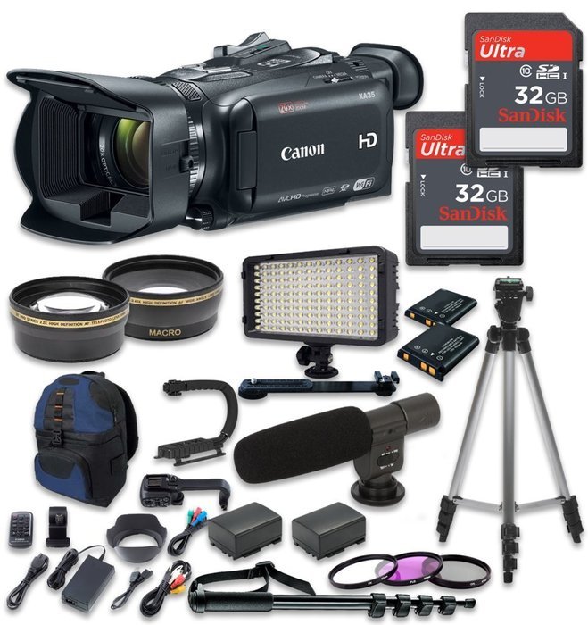 Canon XA35 Professional Camcorder with 2pc SanDisk 32GB High Speed Memory Cards + Video Accessory Bundle - International...