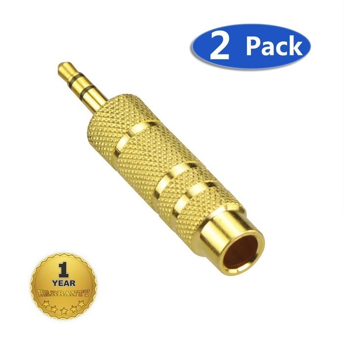 VCE (2-PACK) Gold Plated 3.5mm(1/8 inch) to 6.35 mm (1/4 inch) Male to Female Stereo Jack Adapter