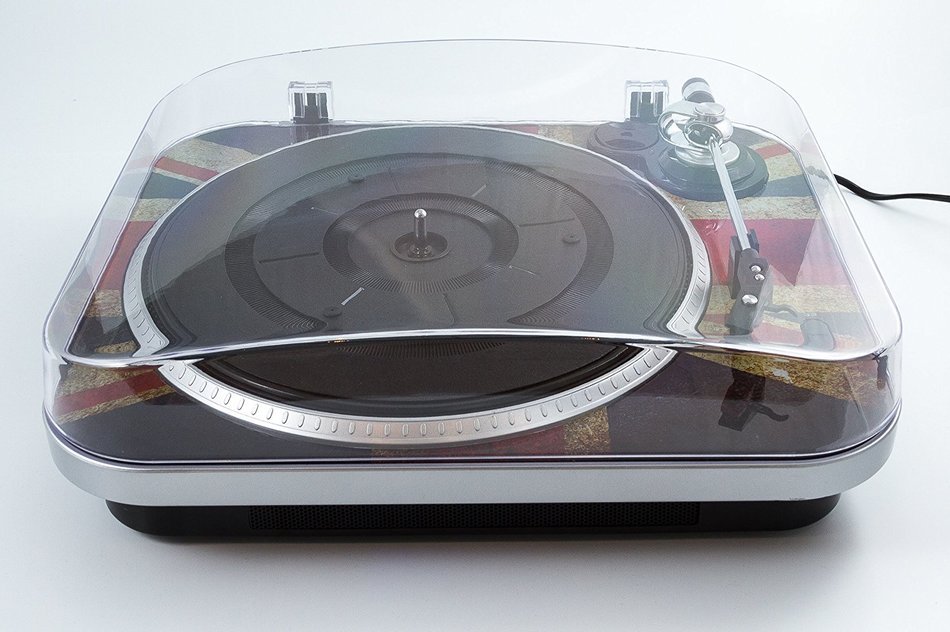 GPO Jam 3-Speed Stand Alone Vinyl Turntable with Built-In Speakers - Union Jack N4