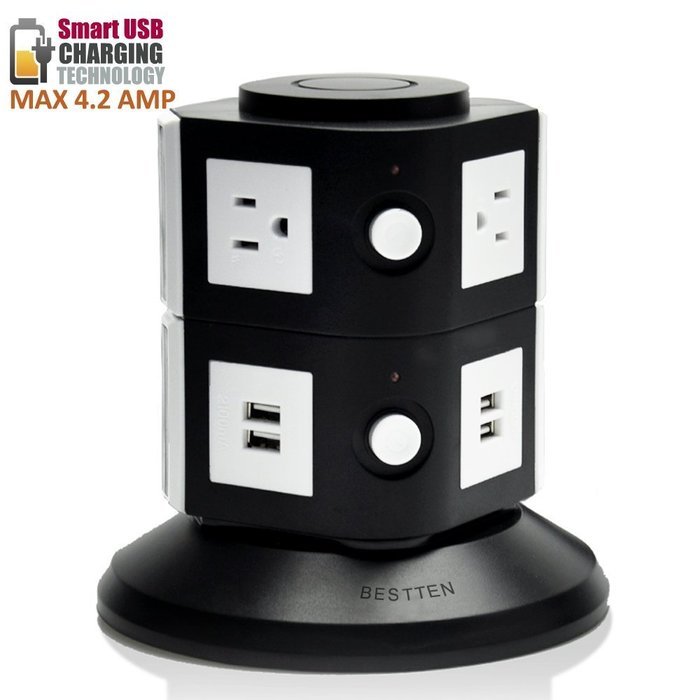 Bestten Multi-Functional Charging Station Tower: 6-Outlet Surge Protector with 4 USB Charging Ports (4.2A Total... N2