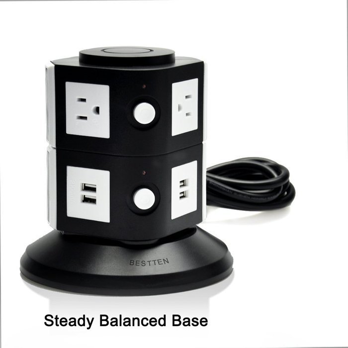 Bestten Multi-Functional Charging Station Tower: 6-Outlet Surge Protector with 4 USB Charging Ports (4.2A Total... N3