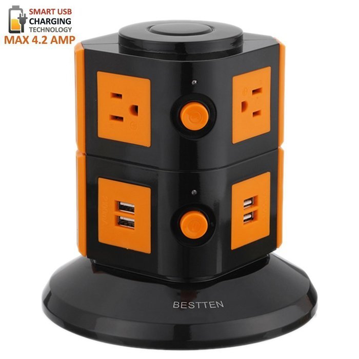 Bestten Multi-Functional Charging Station Tower: 6-Outlet Surge Protector with 4 USB Charging Ports (4.2A Total... N4