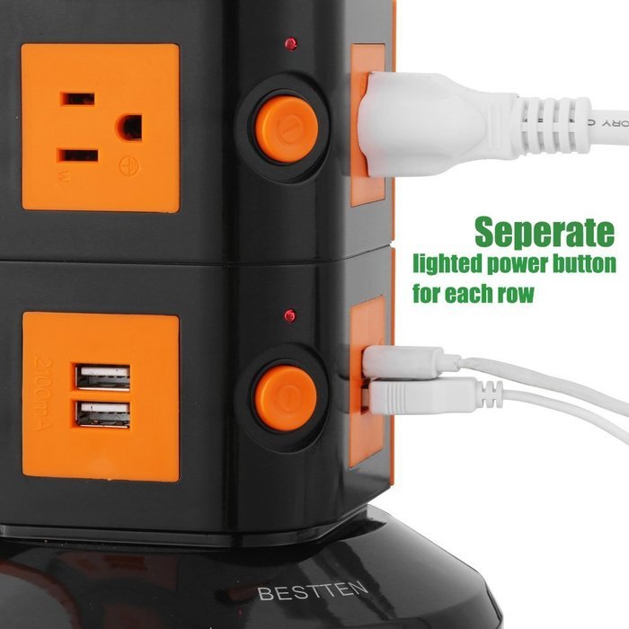 Bestten Multi-Functional Charging Station Tower: 6-Outlet Surge Protector with 4 USB Charging Ports (4.2A Total... N5