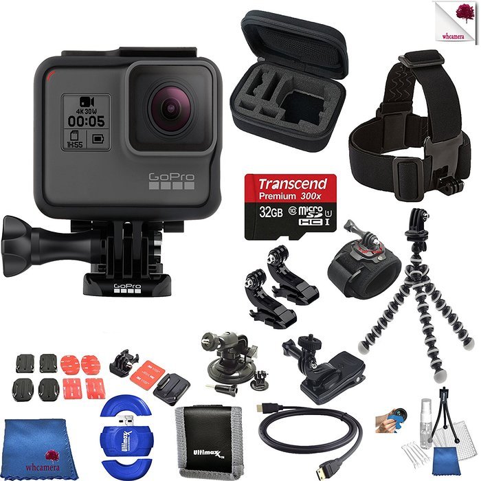 Gopro Hero 5 Black 15 Piece Discover Bundle Includes: Go Pro Hero5 Black + Case + Flexible Tripod + Head Strap...
