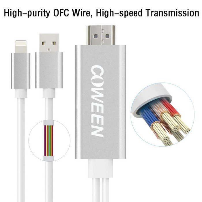 COWEEN Lightning to HDMI Screen Mirroring Cable 1080P MHL to HDMI Airplay HDTV Adapter&nbsp;for iPhone6/6s/6 plus/5...