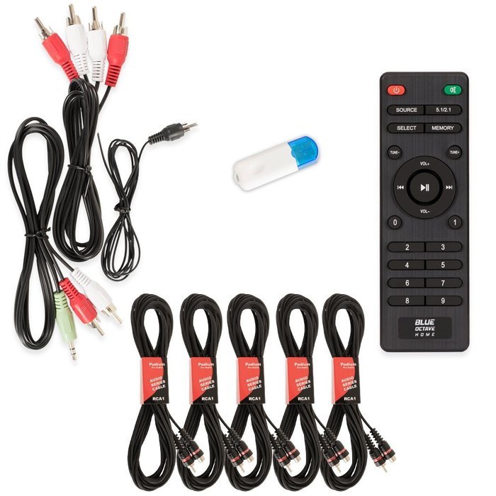 Blue Octave B51 Home Theater 5.1 Powered Speaker System with USB Bluetooth and 5 Extension Cables N2