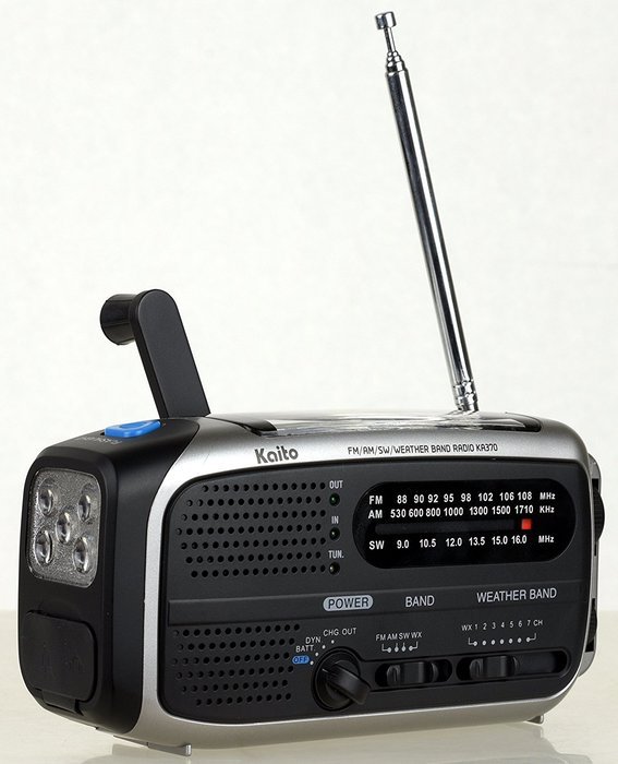 Kaito KA370 Voyager Solar/Crank AM/FM/SW NOAA Weather Radio with 5-LED flashlight, Black N5
