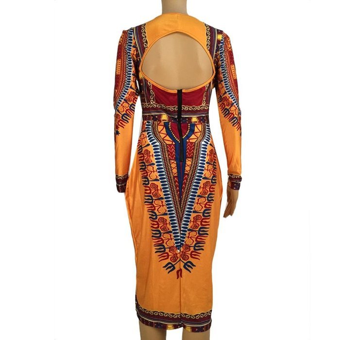 Women Dress,Haoricu New Women Summer Casual Deep V-Neck Traditional African Print Party Backless Dresses