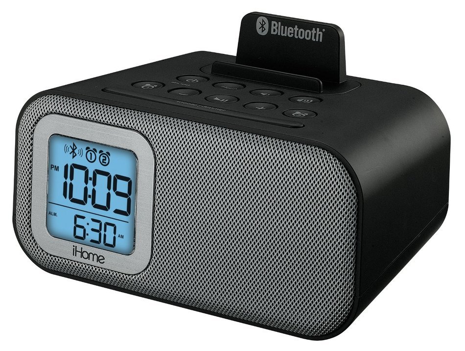 iHome iBT22WS Bluetooth Bedside Dual Alarm Clock with USB Charging and Line-In (White) N2