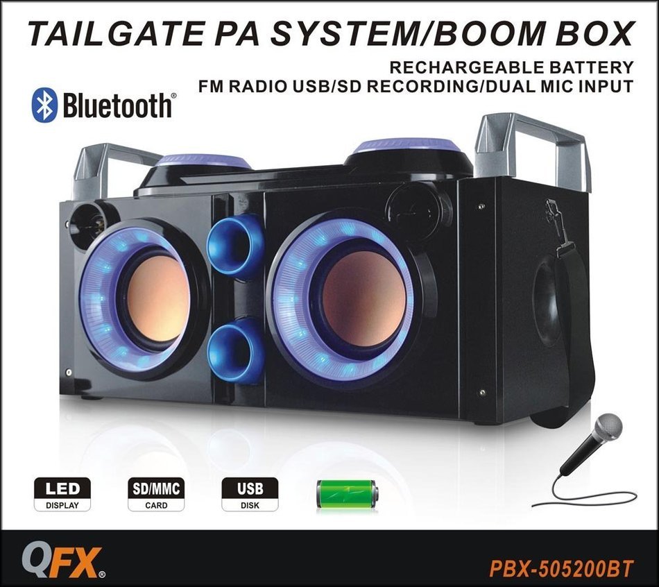 QFX PBX-505200BTBL Portable Bluetooth Party PA System/Boombox - Blue