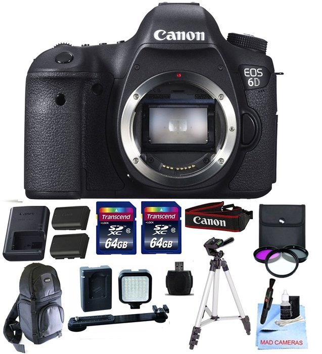 Canon 6D Body Only Kit + 2 32GB Transcend SD Memory Cards + LED Video Light Kit & More - International Version N2