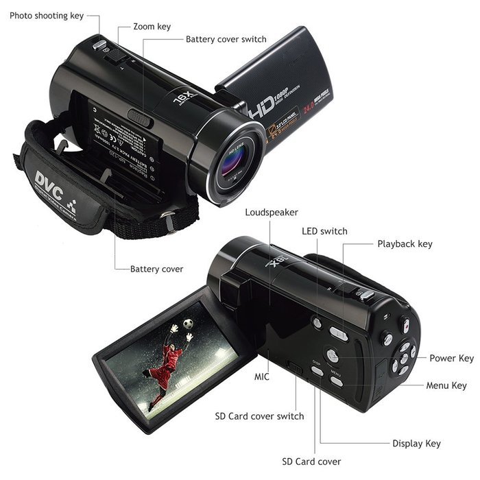 MARVUE 307 Mini Portable Camcorder FHD 1080p Max 24.0 MP 3.0" Screen Support External Fisheye Teleconvertor Wide... N4