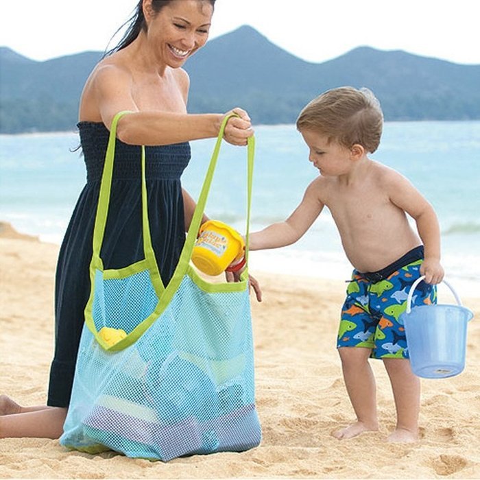 Sand Away Beach Mesh Bag Tote, Tune Up Swim Toys Boating Etc. Stay Away From Sand Mesh Bag (Blue)