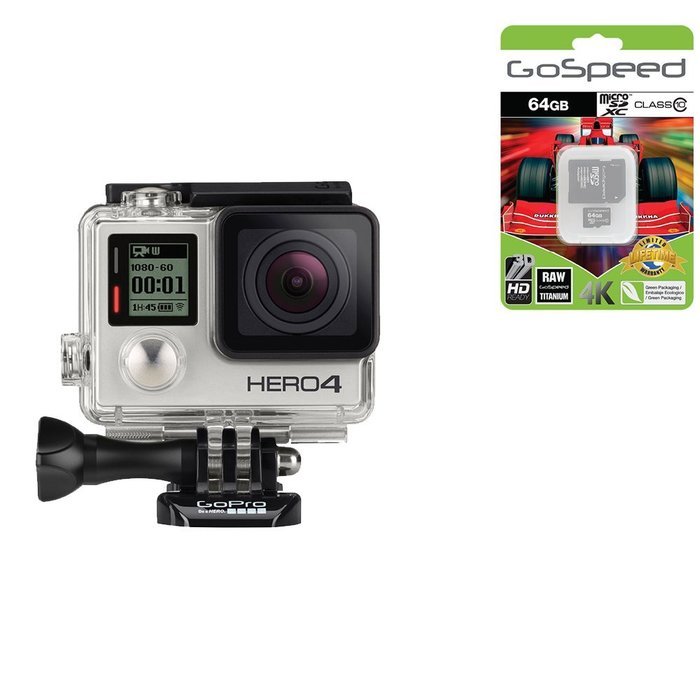 GoPro Hero4 Hero 4 12MP Full HD 4K 30fps 1080p 120fps Built-In Wi-Fi Waterproof Wearable Camera Black Adventure... N98