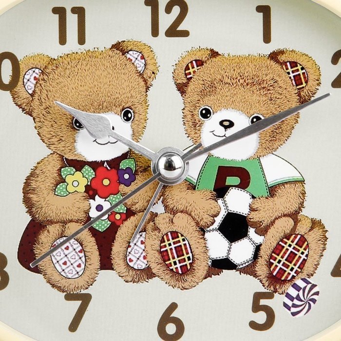 Hense Mute Quartz Movement lovely Teedy bear Design Twin Bell Alarm Clock With Nightlight Ha03 ( White frame ) N2