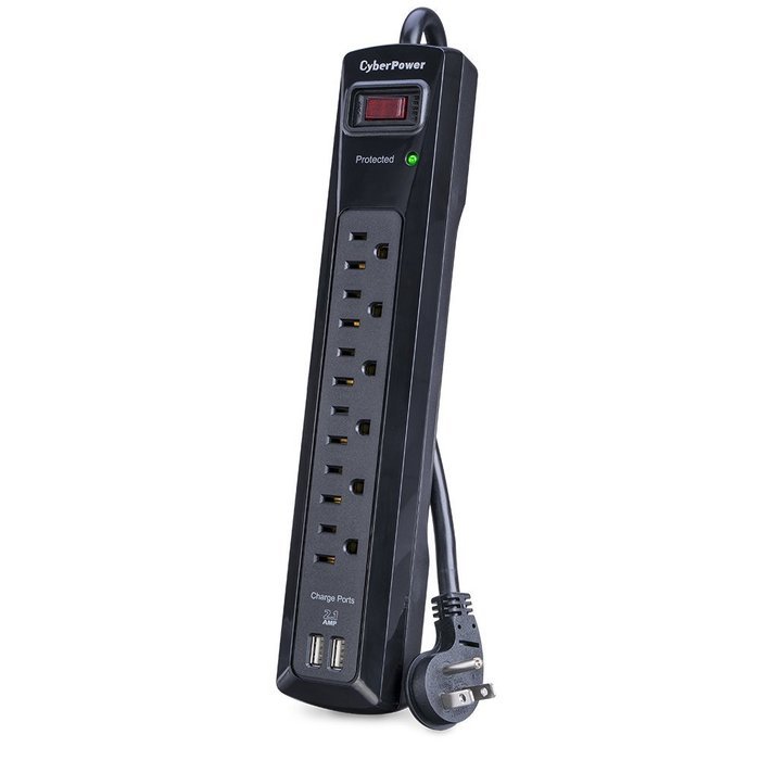 CyberPower CSP604U Surge Protector 6-AC Outlets with 2 USB Charging Ports (2.1A) 4-Ft Cord