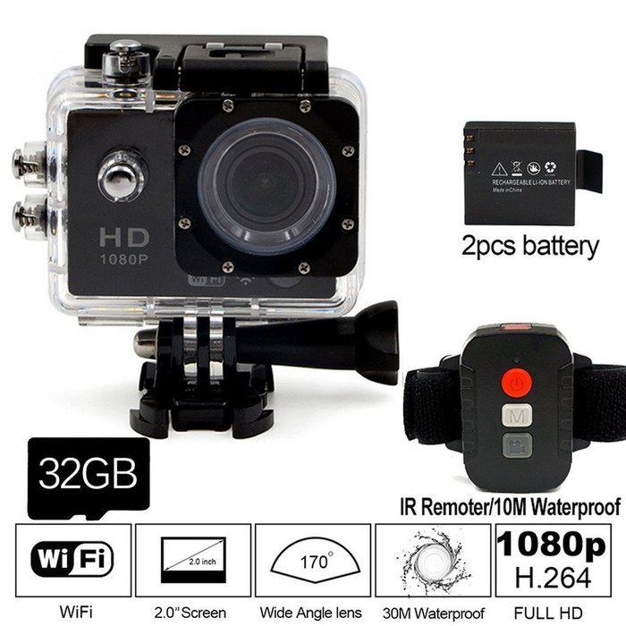 Besteye 2.0inch WIIFI Action Camera SONY Sensor with 32GB TF Card IR Remote 1080P 30FPS Sport Camera WIFI 12MP... N6