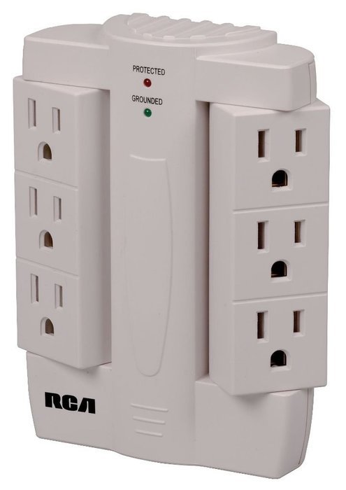 RCA PSWTS6BF Wall Tap Surge Protector with 6 Swivel Outlets - Black