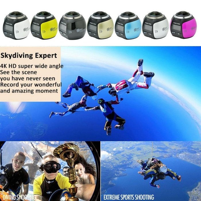 Cshine 360 Degree Mini WiFi Panoramic Video Camera 2448P 30fps 16MP Photo 3D Sports DV VR Video And Image ABS(... N7