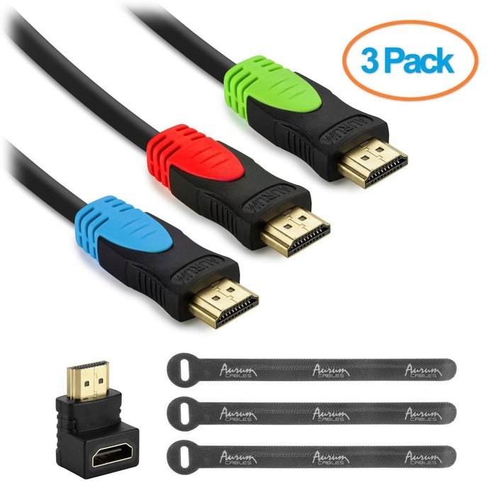Aurum Cables - Pack of 3 High Speed HDMI Cable 2.0 with Ethernet - Supports 3D & Audio Return Channel [Latest...