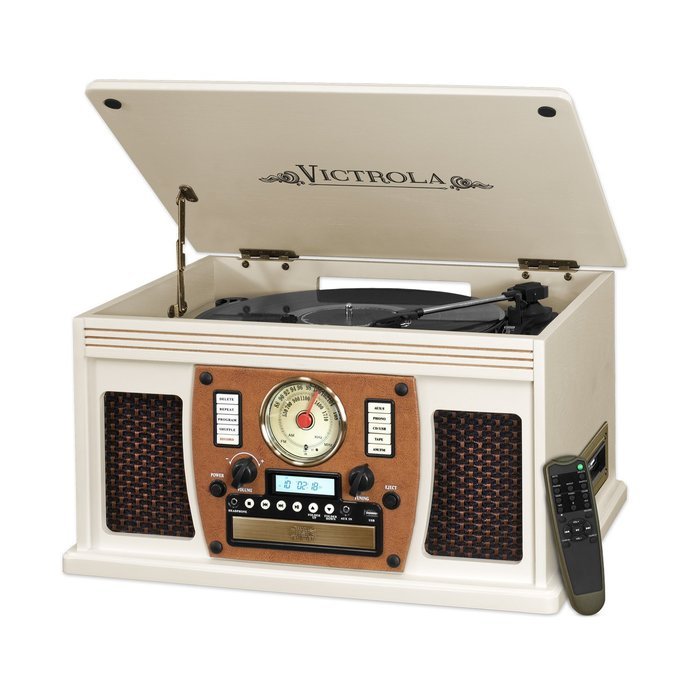 Victrola 7-in-1 Bluetooth Record Player with USB Recording, Oak N2