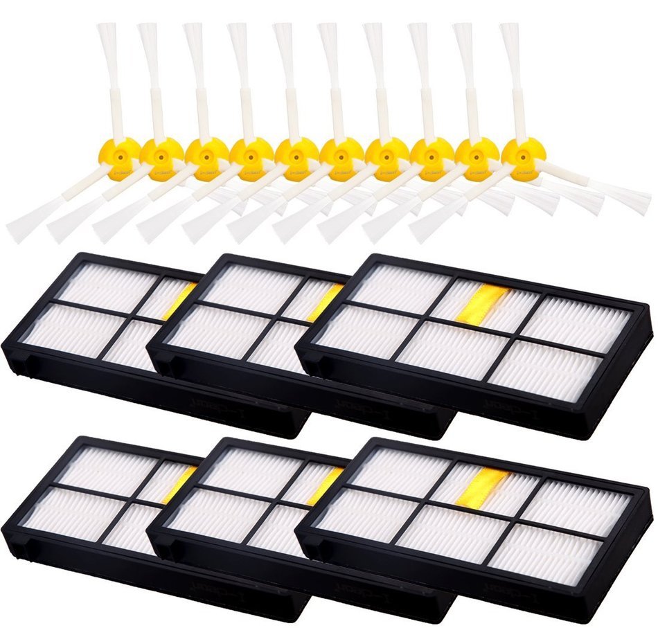 I-clean 10pcs HEPA Fliters + 5pcs Side Brushes for iRobot Roomba 880 870 800 900 Vacuum Cleaners N2
