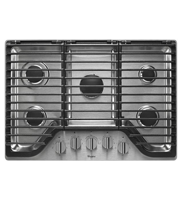 Whirlpool 30 inch 5 Burner Gas Cooktop with EZ-2-Lift&trade; Hinged Cast-Iron Grates WCG97US0DS N2