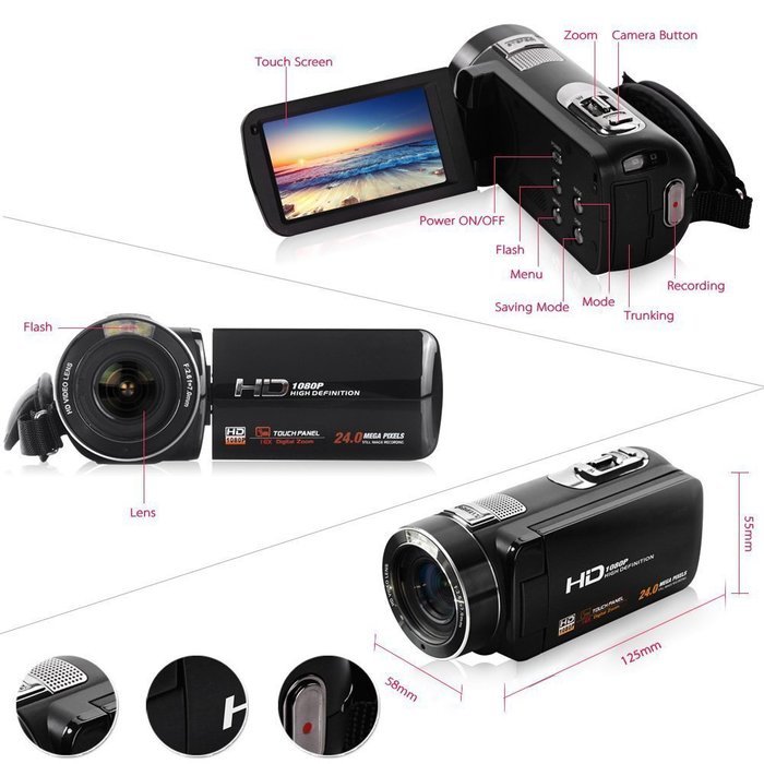 Wireless Home Camcorder 1080P Full HD LCD Rotation Touchscreen Video Recorder 24 Mega Pixels Digital Video Camcorder... N7