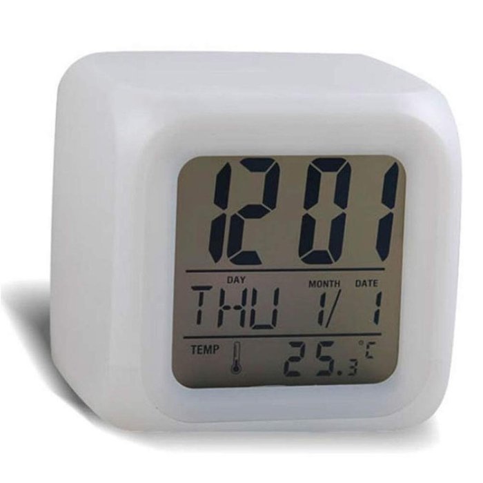 DZT1968&reg; 7 LED Color Temperature Change Square Digital Alarm Clock