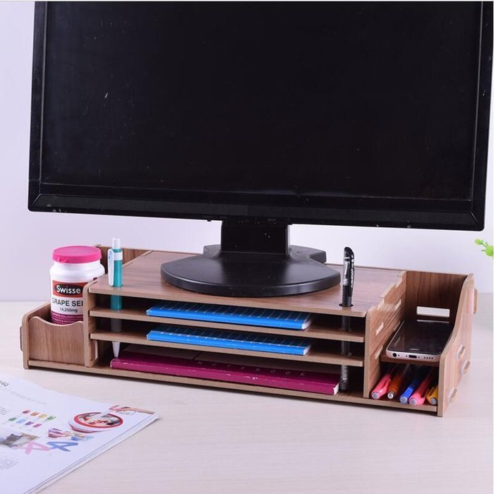 Adjustable 3 Tiers Monitor Stand Computer Monitor Riser Cradle Desk Organizer (Black) N5