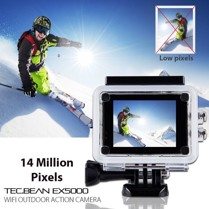 TEC.BEAN EX5000 2.0inch 14MP WIFI Waterproof Action Camera Kit with Accessories (17 Items) - White N12