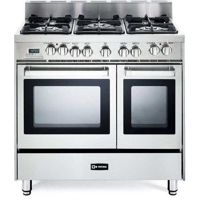 Verona VEFSGE365NDSS 36" Pro-Style Dual-Fuel Range with 5 Sealed Burners, 2 European Convection Ovens, Multi Function...