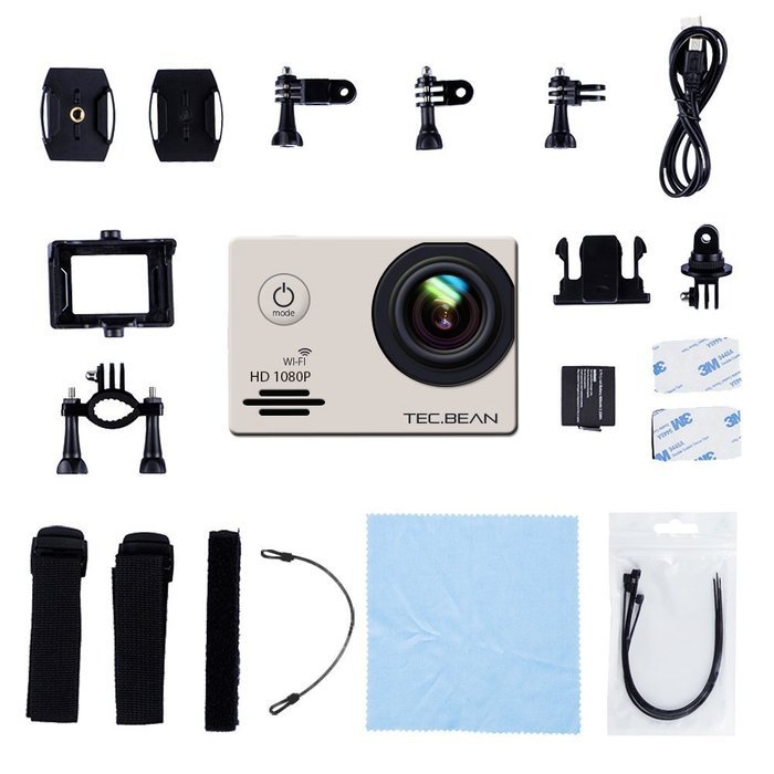 TEC.BEAN EX5000 2.0inch 14MP WIFI Waterproof Action Camera Kit with Accessories (17 Items) - White N13