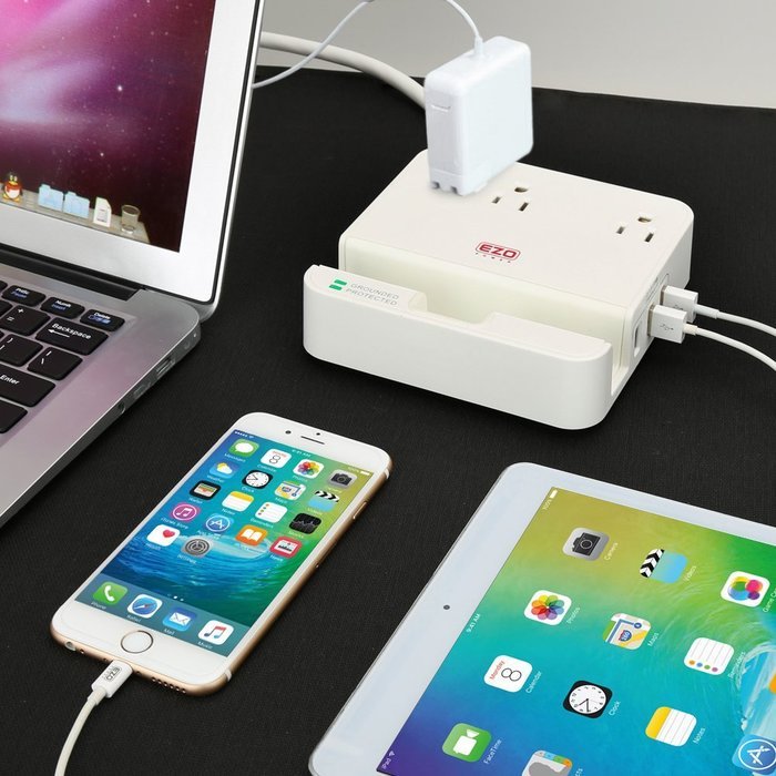 UL LISTED Surge Protector - EZOPower Desktop Charging Station with 3 AC Outlets, 3 USB Charger Ports and Built-in...