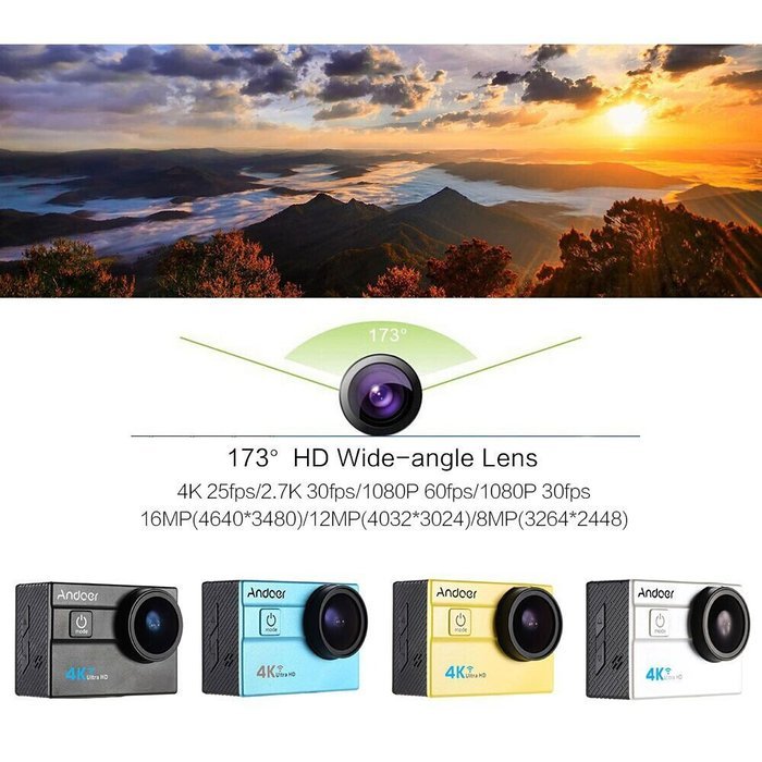 Andoer Ultra HD Action Sports Camera 2.0" LCD 16MP 4K 25FPS 1080P 60FPS 4X Zoom WiFi 25mm 173 Degree Wide-Lens... N9