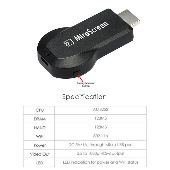 Ximoon Wifi Display Dongle AirPlay DLNA TV Stick, 1080P HDMI AV Adapter Connect iPhone 6 6s plus SE/ Samsung Galaxy...