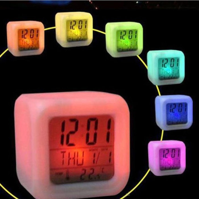 DZT1968&reg; 7 LED Color Temperature Change Square Digital Alarm Clock N2