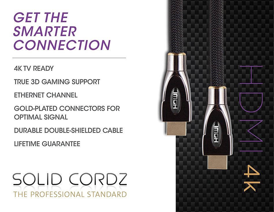 2 PACK - Solid Cordz 4K-HDMI 2.0 - ULTRA PREMIUM SERIES GOLD Plated 6 ft High Speed (up to 18 Gbps)4K Support... N2
