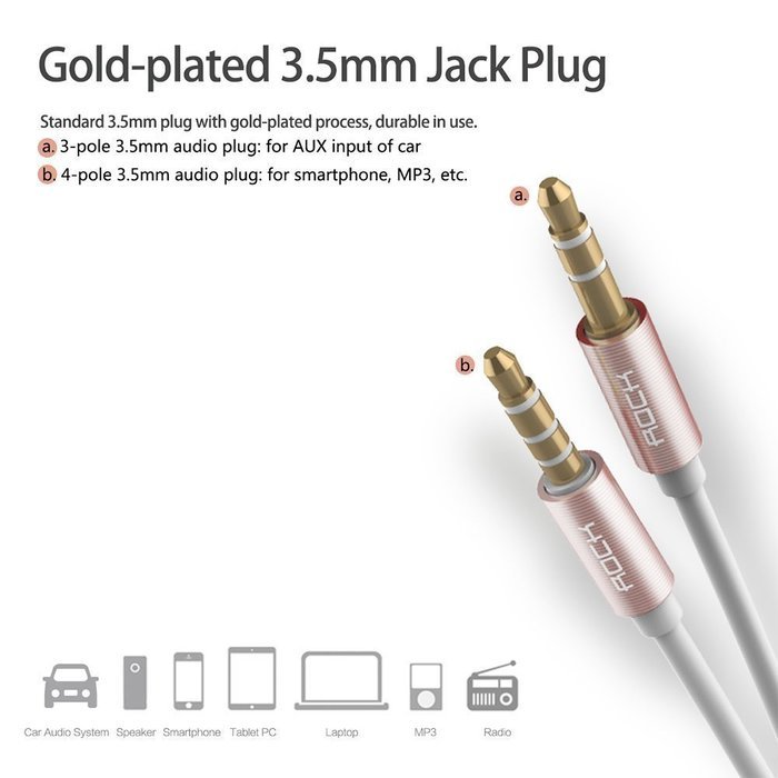 【Audio Cable】ROCK 2.6ft/80CM 3.5mm In-line Control Tangle-Free Male To Male Universal Stereo Audio Cable with... N2