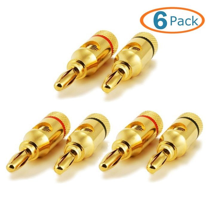 Banana Plugs, HTTX High-Quality brass Speaker 24k Gold Plated Connectors, Open Screw Type (6-Pack(3-Pair))
