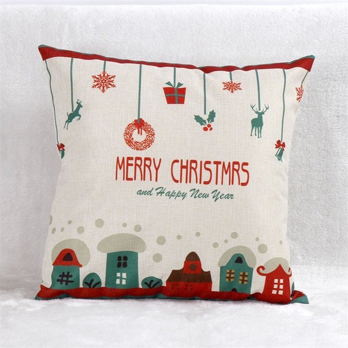Pillow Cover,Haoricu Vintage ChristmasChristmas Linen Square Throw Flax Pillow Case Decorative Cushion Pillow... N6