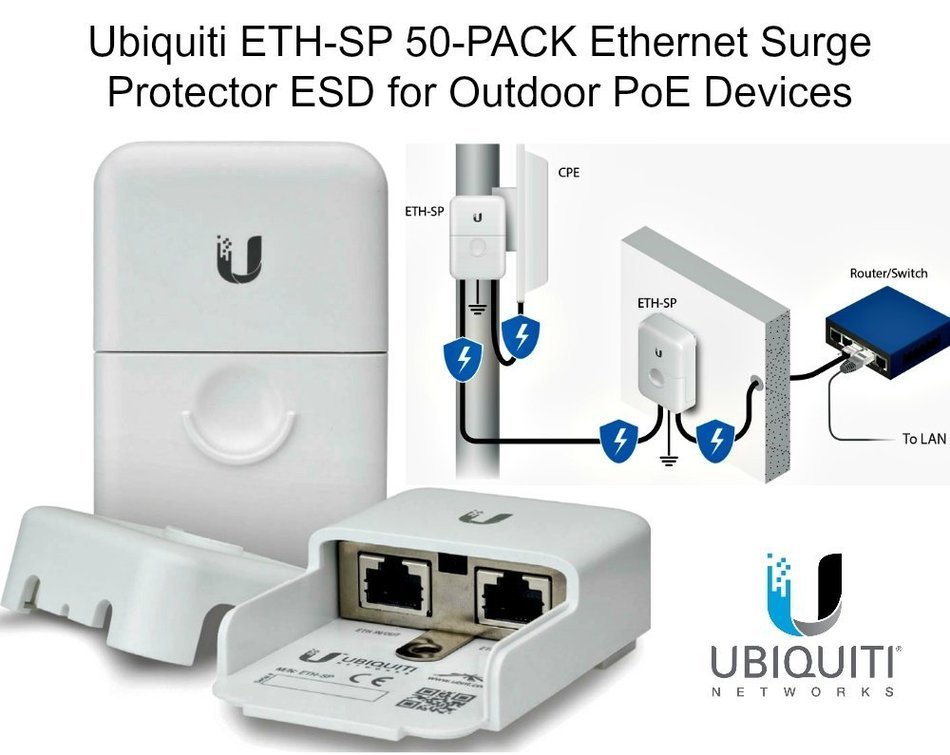 Ubiquiti ETH-SP 50-PACK Ethernet Surge Protector ESD for Outdoor PoE Devices