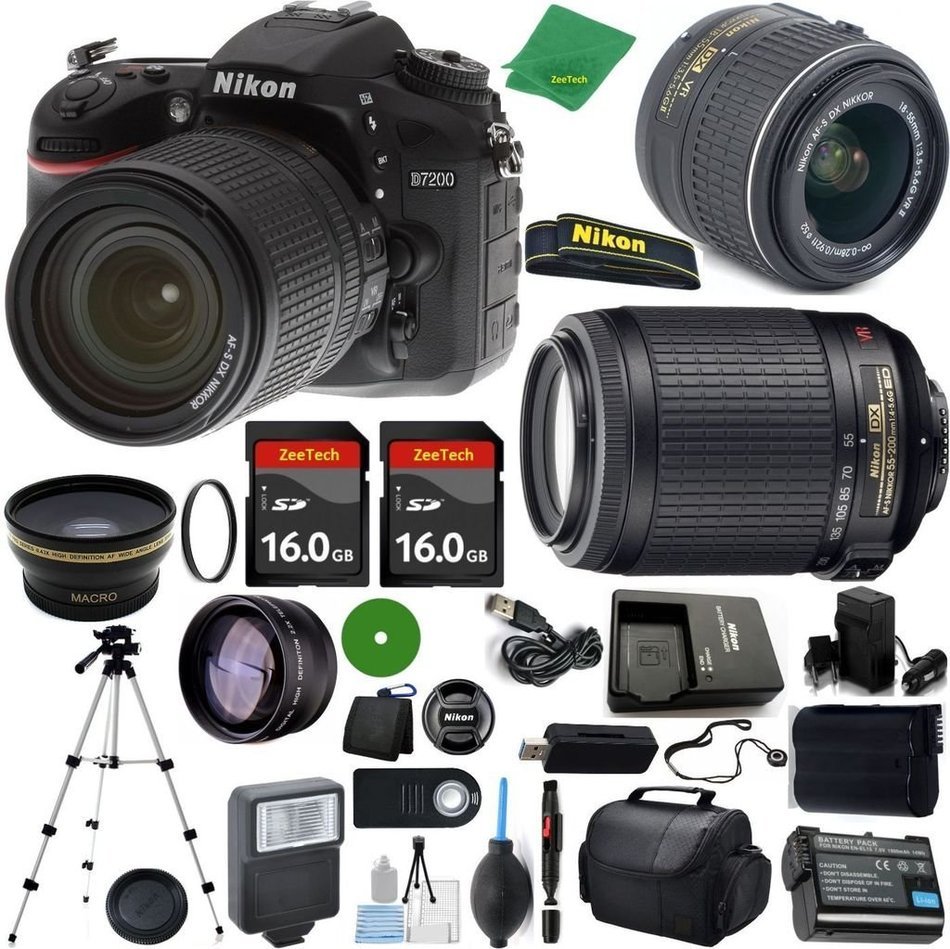 ZeeTech Ultimate Bundle for D7200 DSLR Body, 18-55mm VR Lens, 55-200mm f4-5.6G VR, 2pcs 16GB ZeeTech Memory, Camera...